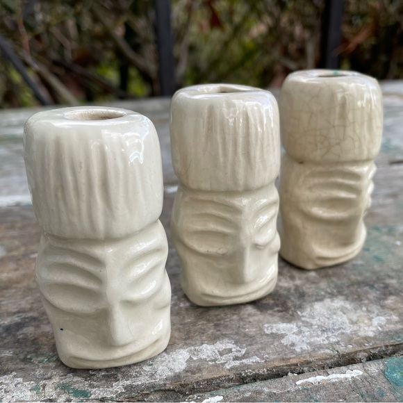 1 Large ceramic Tiki Bead handmade focal macramé vintage - Picture 7 of 7